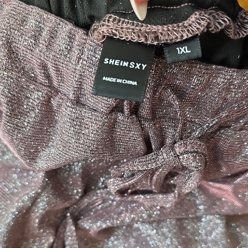 SHEIN Shiny Lavender Festive Drawstring Trousers - Picture 3 of 4